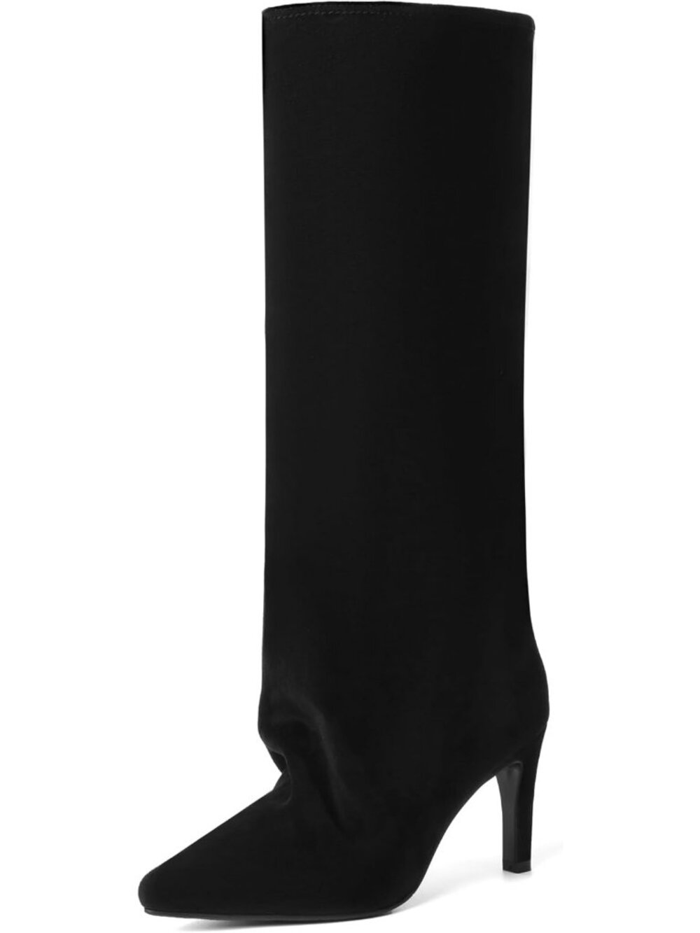 Women's Black Suede Slouchy Side Zipper Non-slip Sole Stiletto Knee High Boots